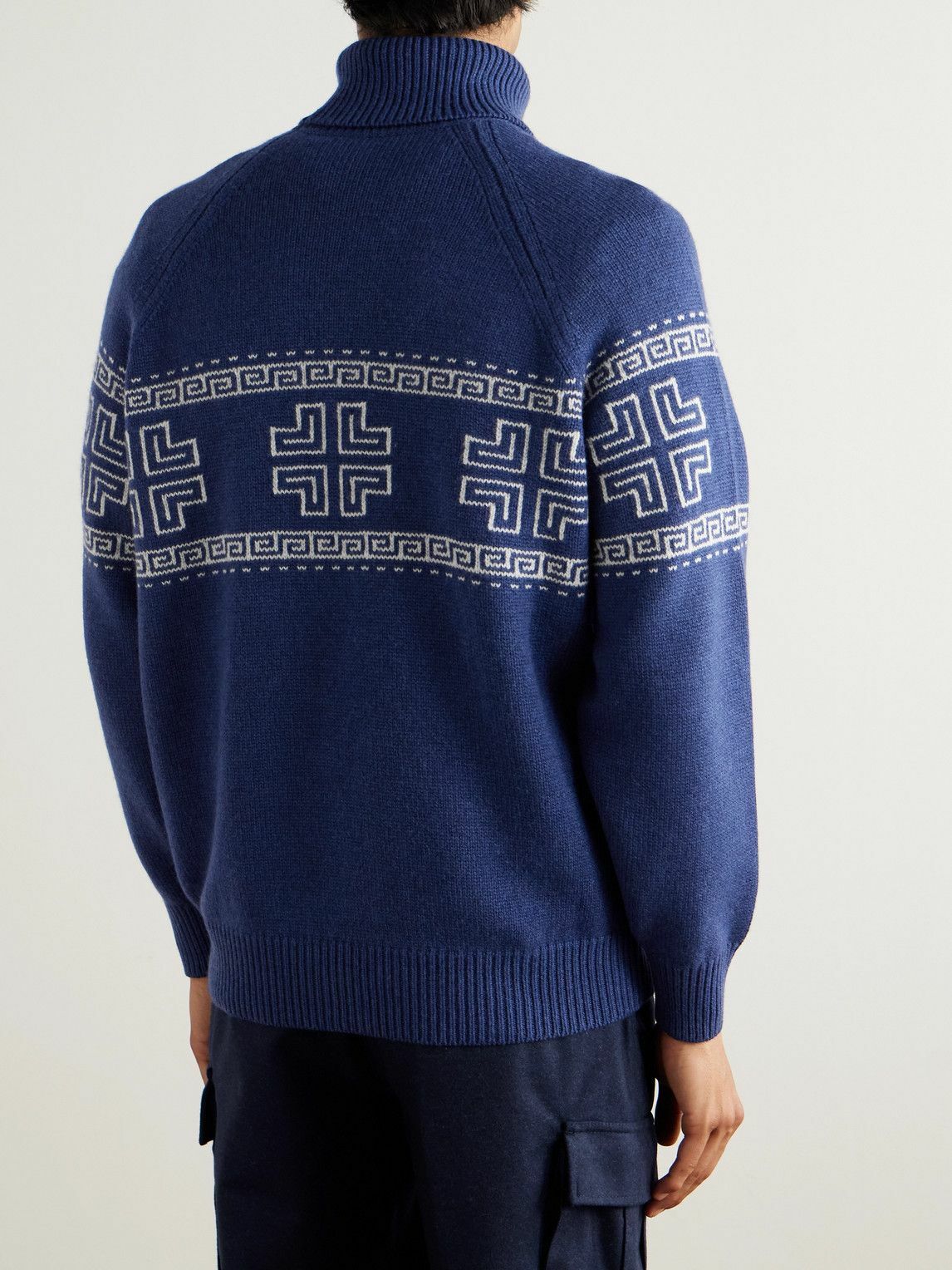 Brunello Cucinelli - Intarsia-Knit Cashmere Rollneck Sweater - Blue