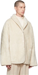 AMOMENTO Beige Sherpa Fleece Reversible Coat