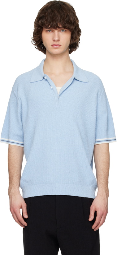 Photo: Solid Homme Blue Collared Short-Sleeve Terry Knit Polo