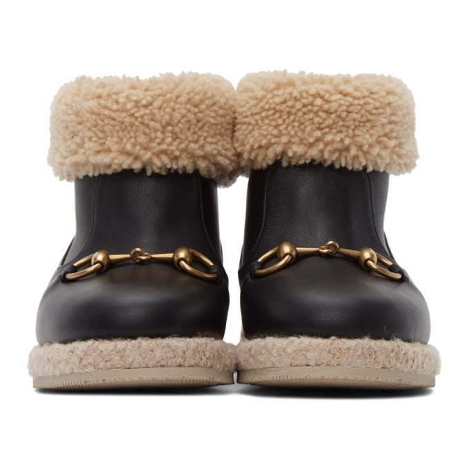 Gucci Black Leather Merino Horsebit Boots Gucci