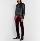 SAINT LAURENT - Skinny-Fit Velvet Trousers - Burgundy