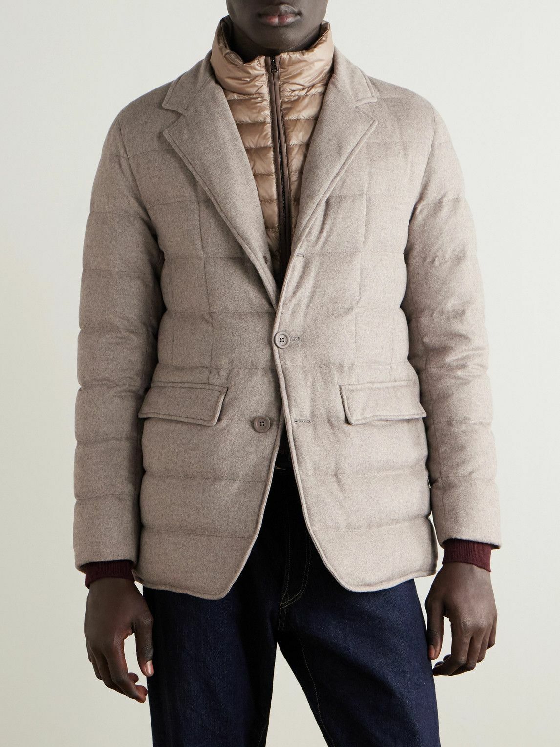 Herno - Slim-Fit Shell-Trimmed Silk and Cashmere-Blend Down Jacket - Neutrals