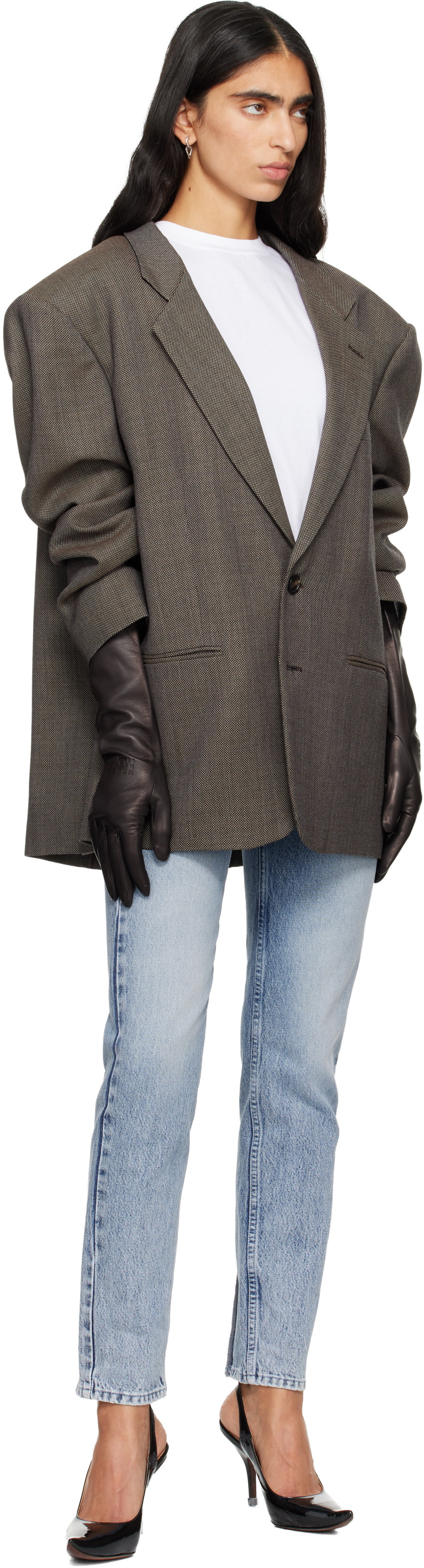 MM6 Maison Margiela Brown Agnelle Edition Mid-Length Leather Gloves