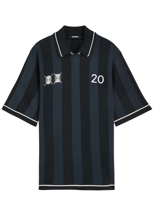 Photo: Jacquemus Le Polo Liga Knitted Polo Shirt Navy