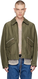 NVRFRGT Khaki Spread Collar Bomber Jacket