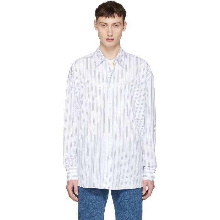 Our Legacy White and Blue Stripe Borrowed Classic Shirt