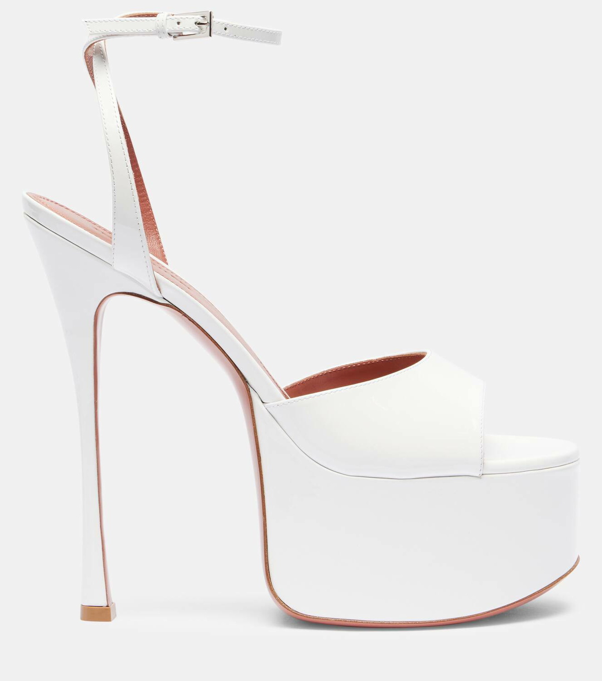 サンダル・ミュール Amina Muaddi Patent Leather Platform Sandals With Stiletto Amina Muaddi Patent Leather Platform With Stiletto Heel