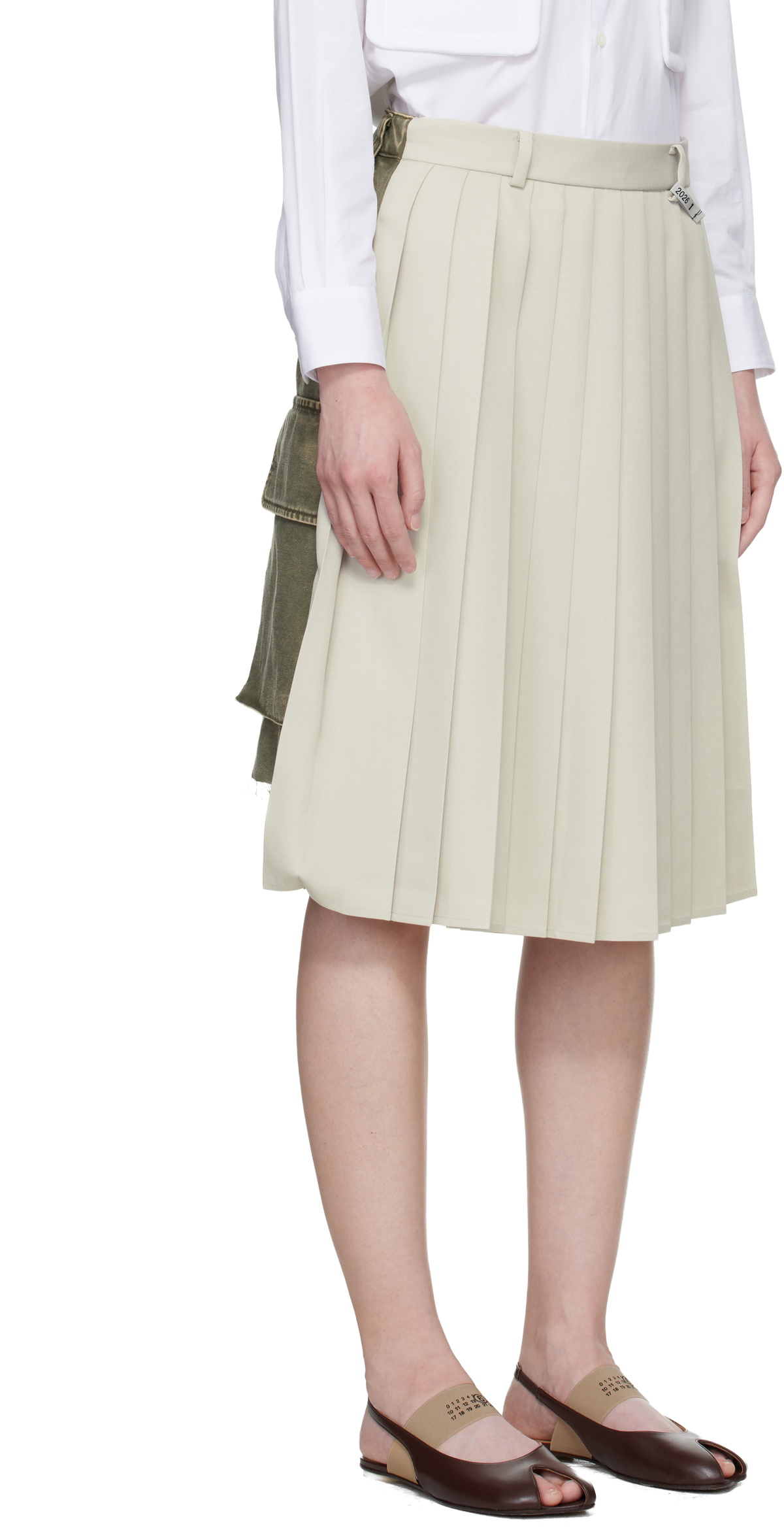 Maison MIHARA YASUHIRO Green & Beige Combined Pleats Cargo Midi Skirt