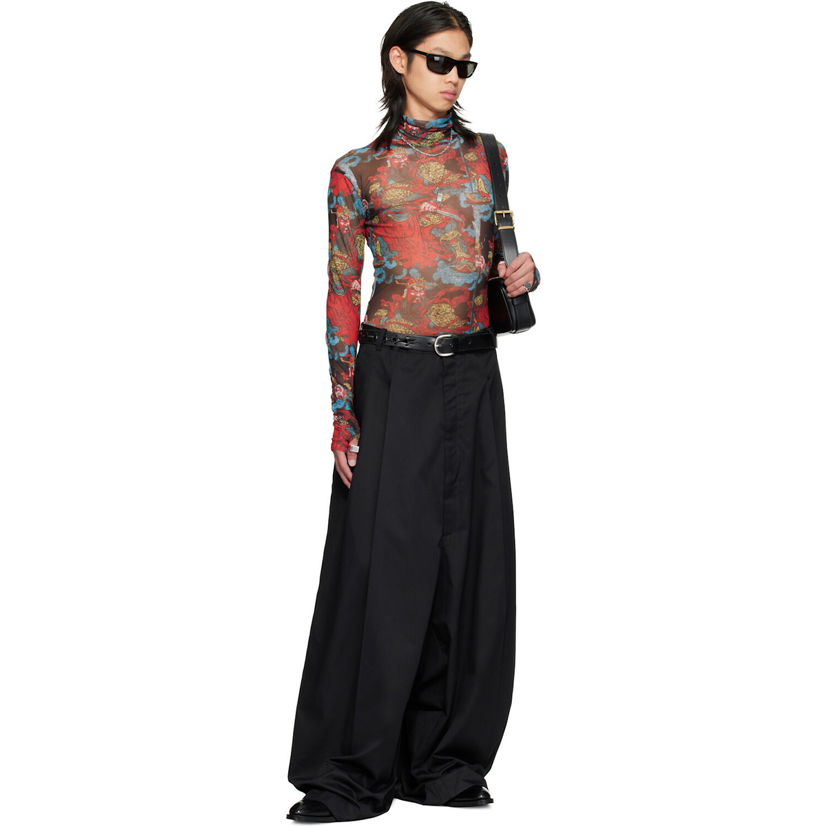 LU'U DAN Red Masked Mesh Turtleneck