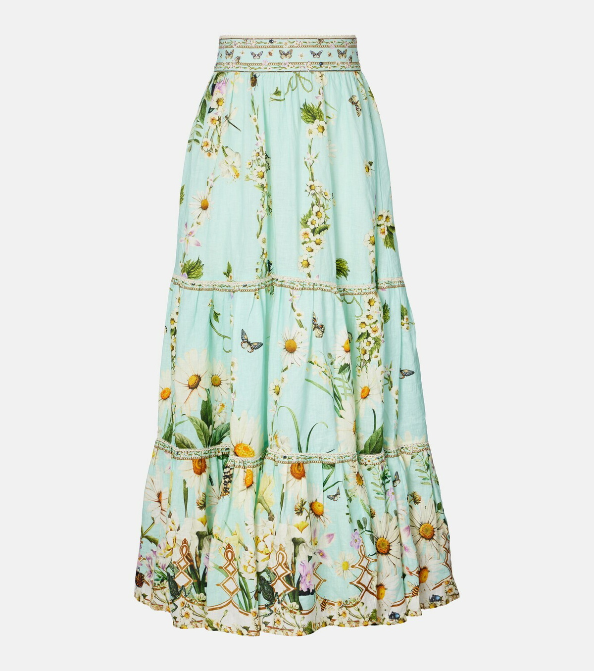 Camilla Floral tiered linen maxi skirt