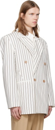 LGN Louis Gabriel Nouchi Off-White Straight Double-Breasted Striped Blazer