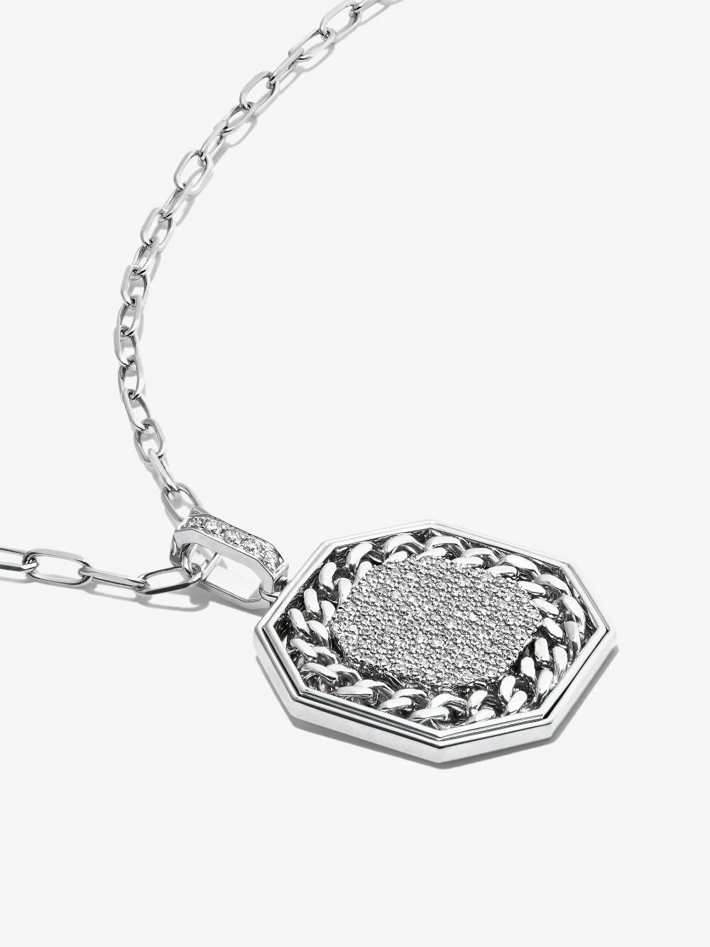 SHAY 18K White Gold Octagon Diamond Pendant Necklace