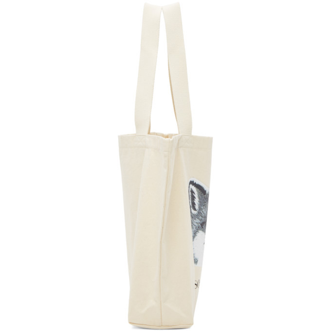 Maison Kitsune Off-White and Grey Fox Head Tote Maison Kitsune