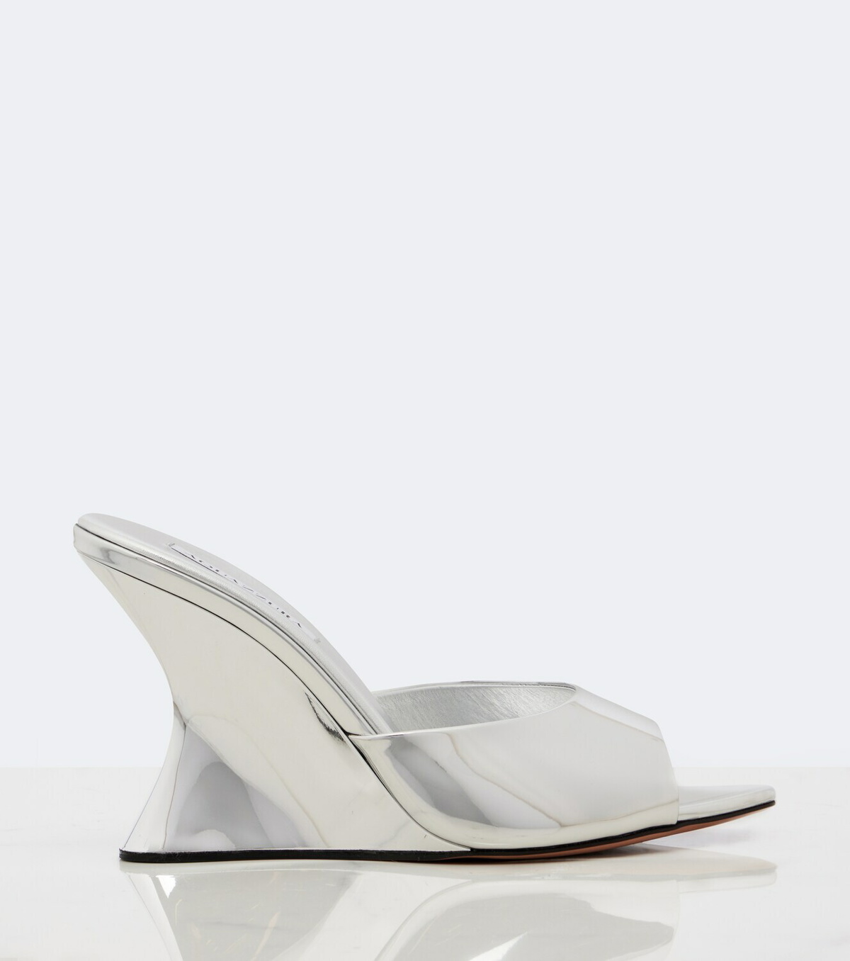 Aquazzura Bisous mirrored leather wedge mules