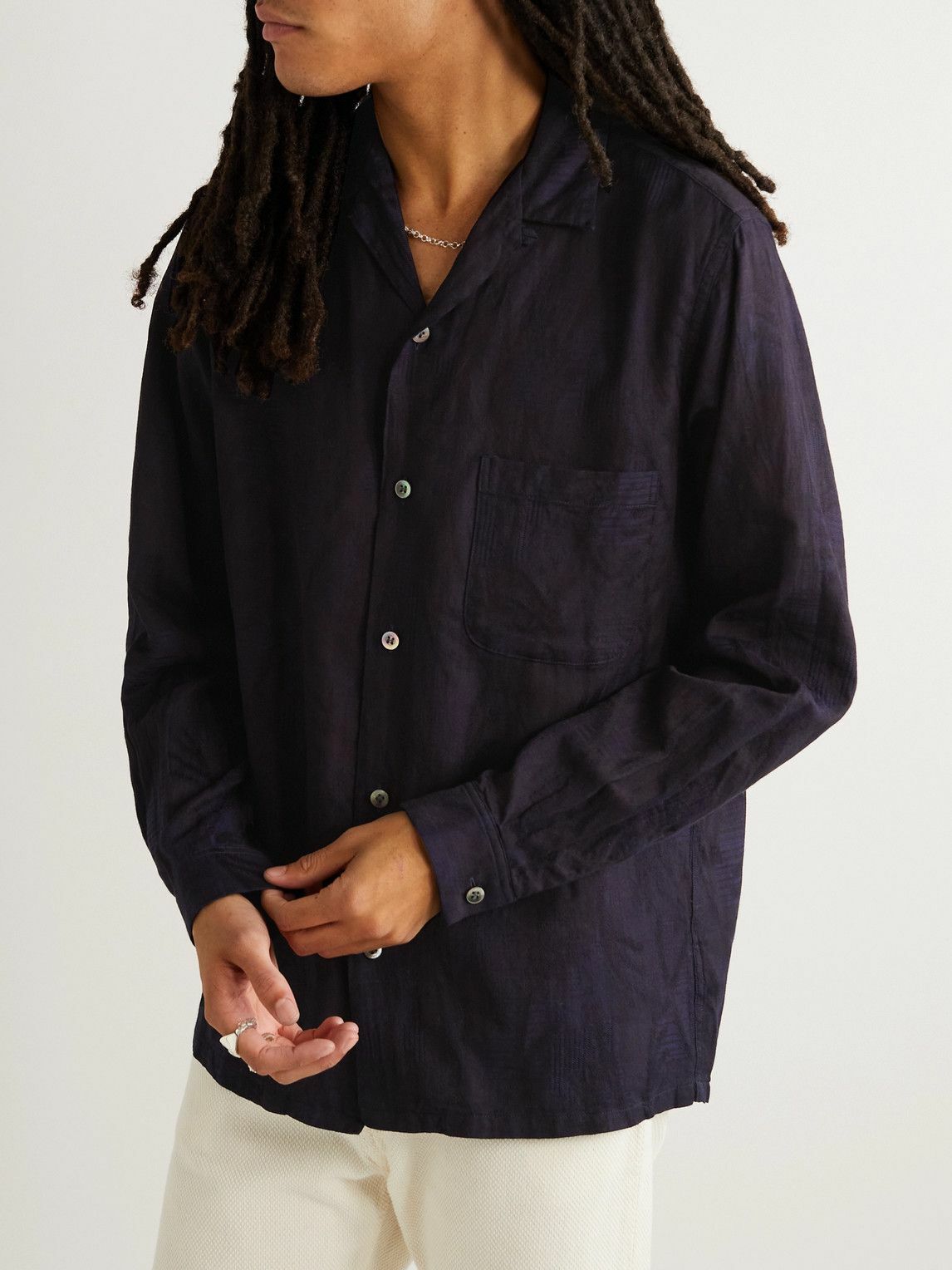 Blue Blue Japan - Camp-Collar Garment-Dyed Cotton-Jacquard Shirt - Blue ...