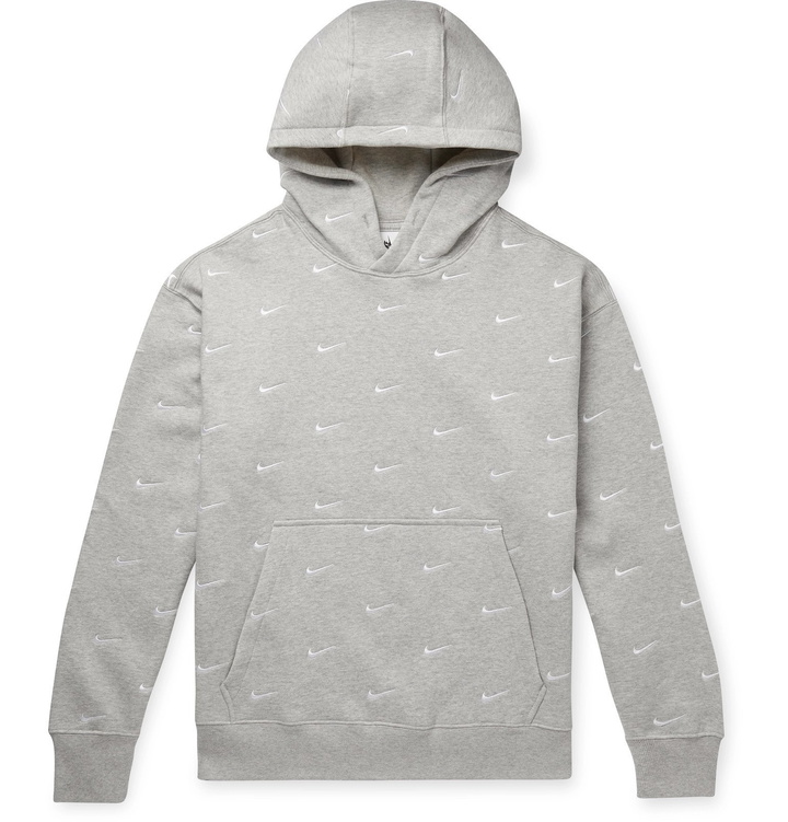 Photo: Nike - NRG Logo-Embroidered Mélange Fleece-Back Cotton-Blend Jersey Hoodie - Gray