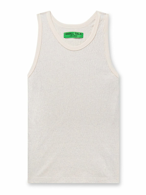 Photo: Small Talk - Crinkled Slim-Fit Cotton-Jersey Tank Top - Neutrals