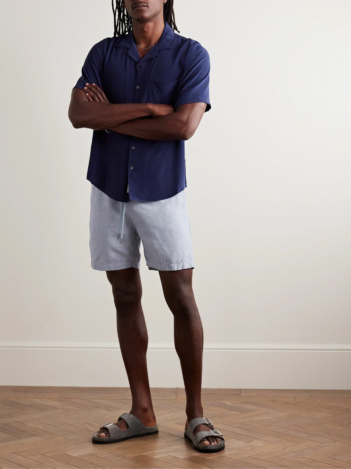 Onia - Air Straight-Leg Linen and Lyocell-Blend Drawstring Shorts - Blue