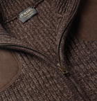 James Purdey & Sons - Suede-Trimmed Ribbed Wool Zip-Up Sweater - Brown