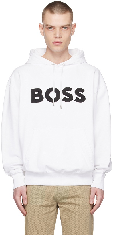Photo: BOSS White Embroidered Hoodie