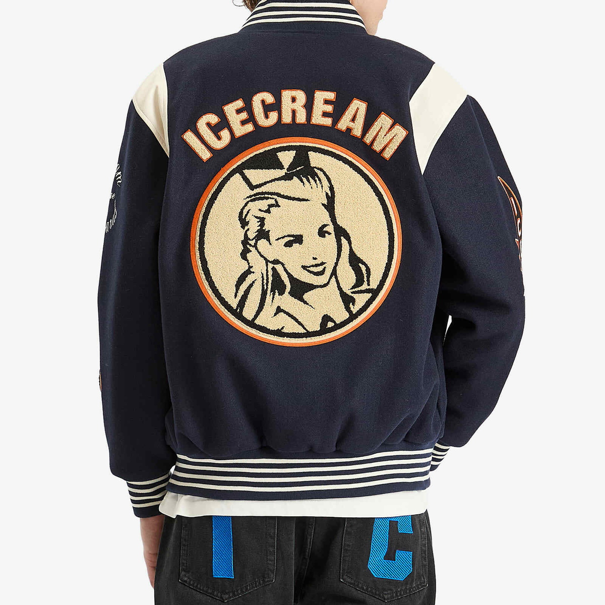 ICECREAM Men's Collegiate Patch Varsity Jacket in Navy