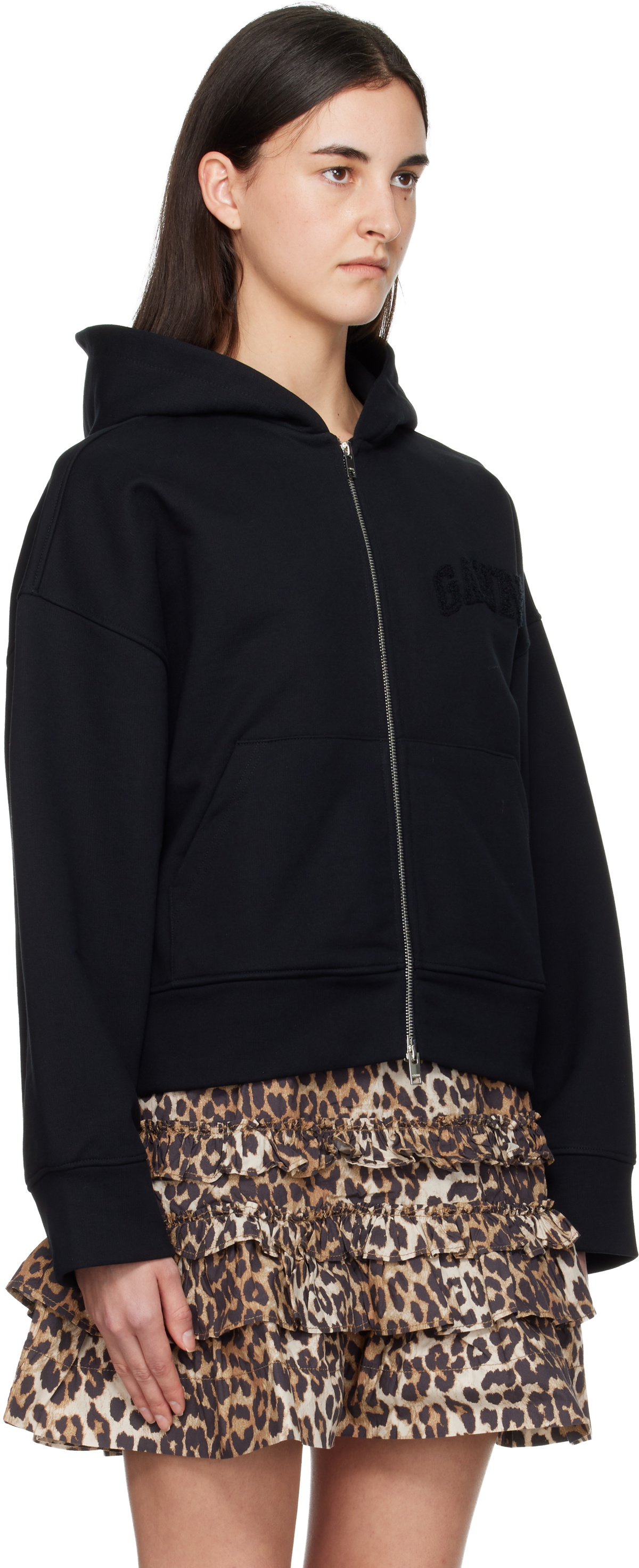 GANNI Black Two-way Zip Hoodie