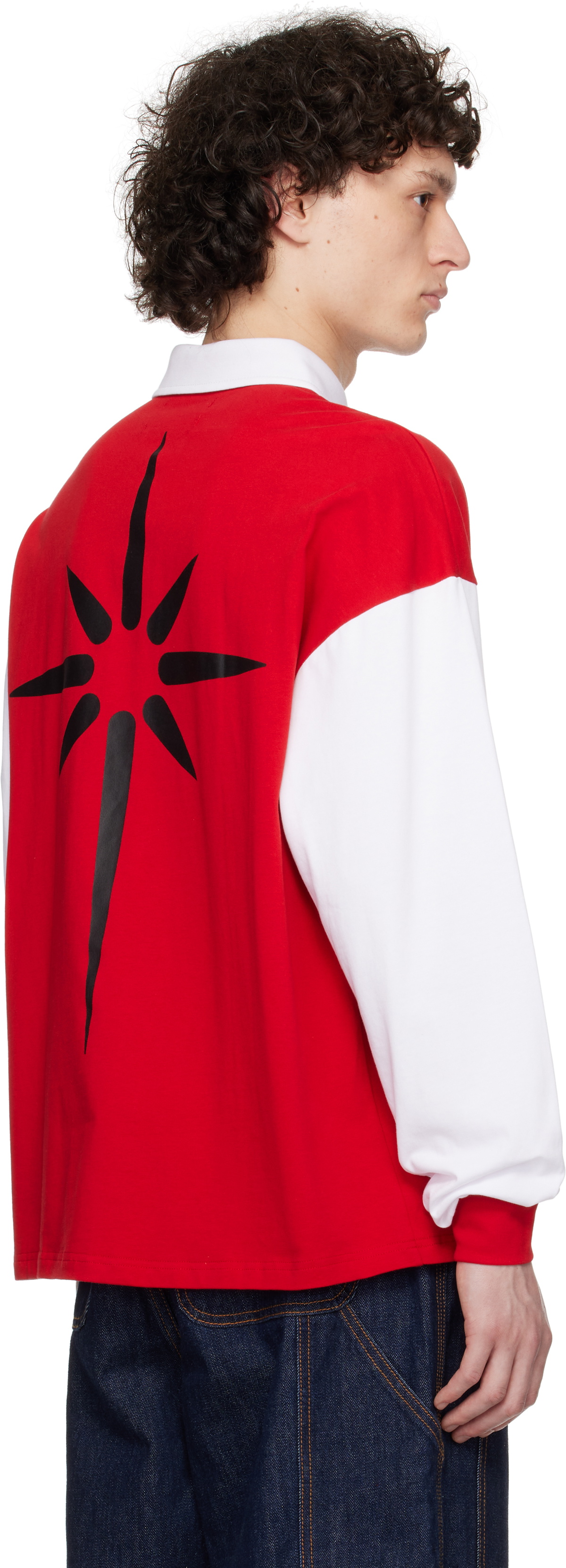 KUSIKOHC Red & White Rugby Long Sleeve Polo