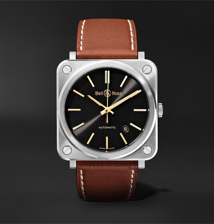 Photo: Bell & Ross - BR S-92 Golden Heritage Automatic 39mm Stainless Steel and Leather Watch, Ref. No. BRS92-ST-G-HE/SCA - Black