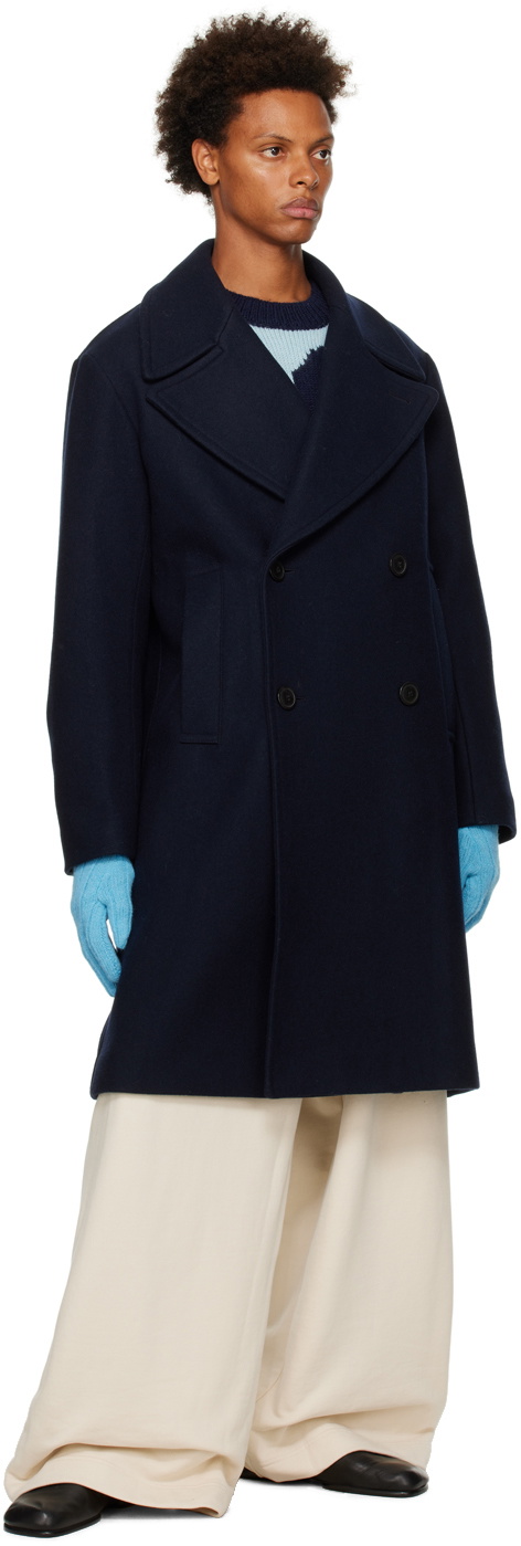 Dries Van Noten Blue Ribbed Gloves
