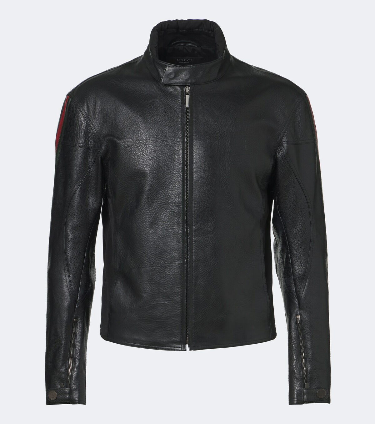 Gucci Web Stripe leather biker jacket