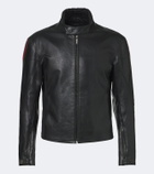Gucci Web Stripe leather biker jacket