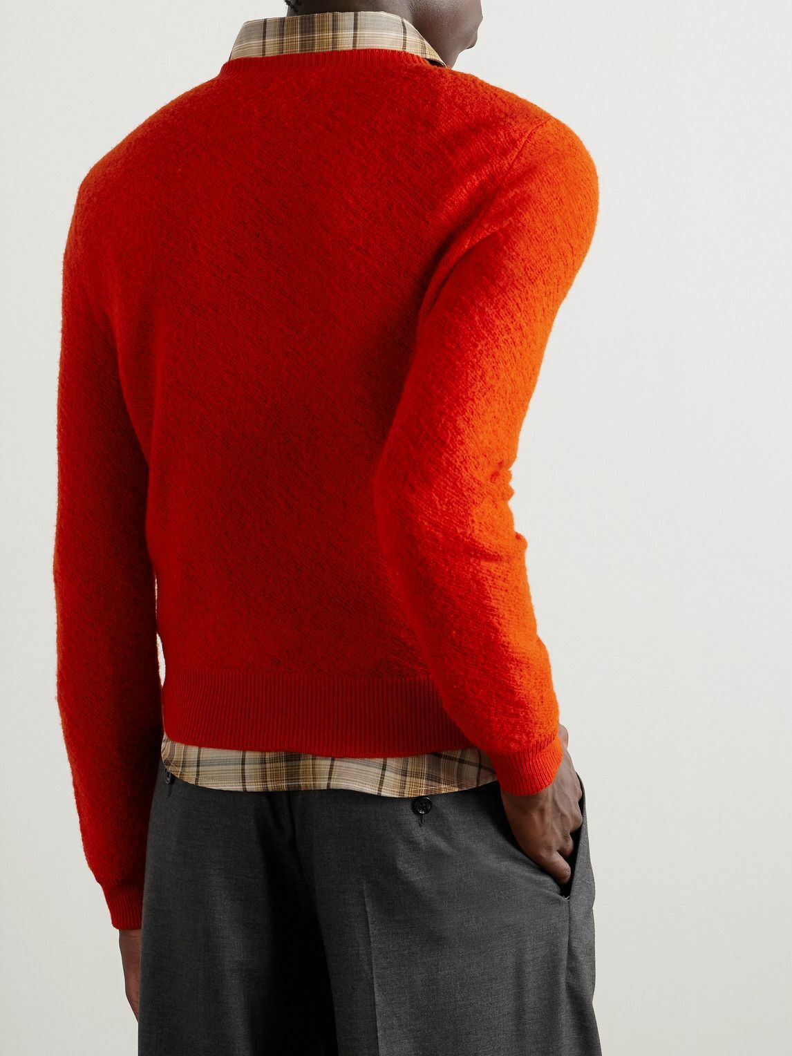 CELINE - Logo-Embroidered Open-Knit Wool Sweater - Red