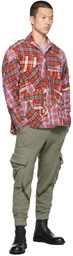 Greg Lauren Red Check Stitchwork Plaid Boxy Shirt