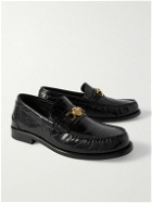Versace - Horsebit-Embellished Croc-Effect Patent-Leather Loafers - Black