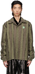 We11done Khaki Striped Shirt Jacket