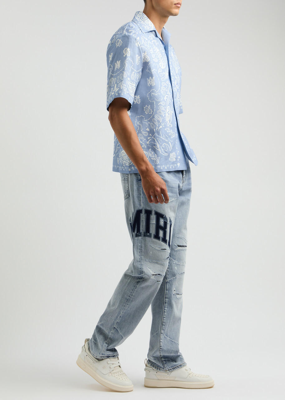 Amiri Logo Distressed Straight-leg Jeans Blue Amiri