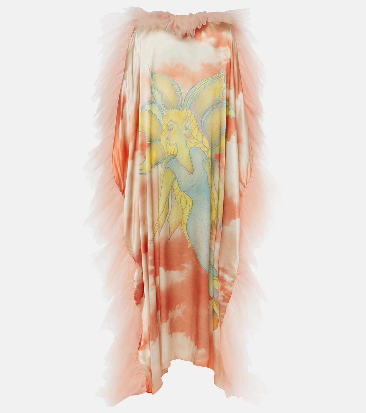 Rodarte Printed tulle-trimmed silk kaftan