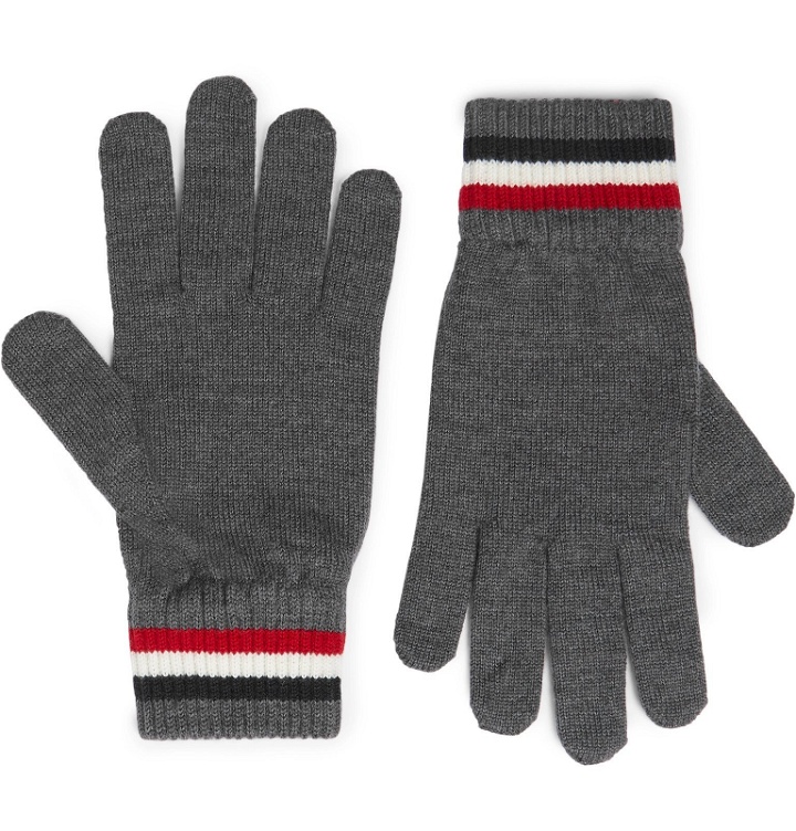 Photo: Moncler - Logo-Appliquéd Virgin Wool Gloves - Gray