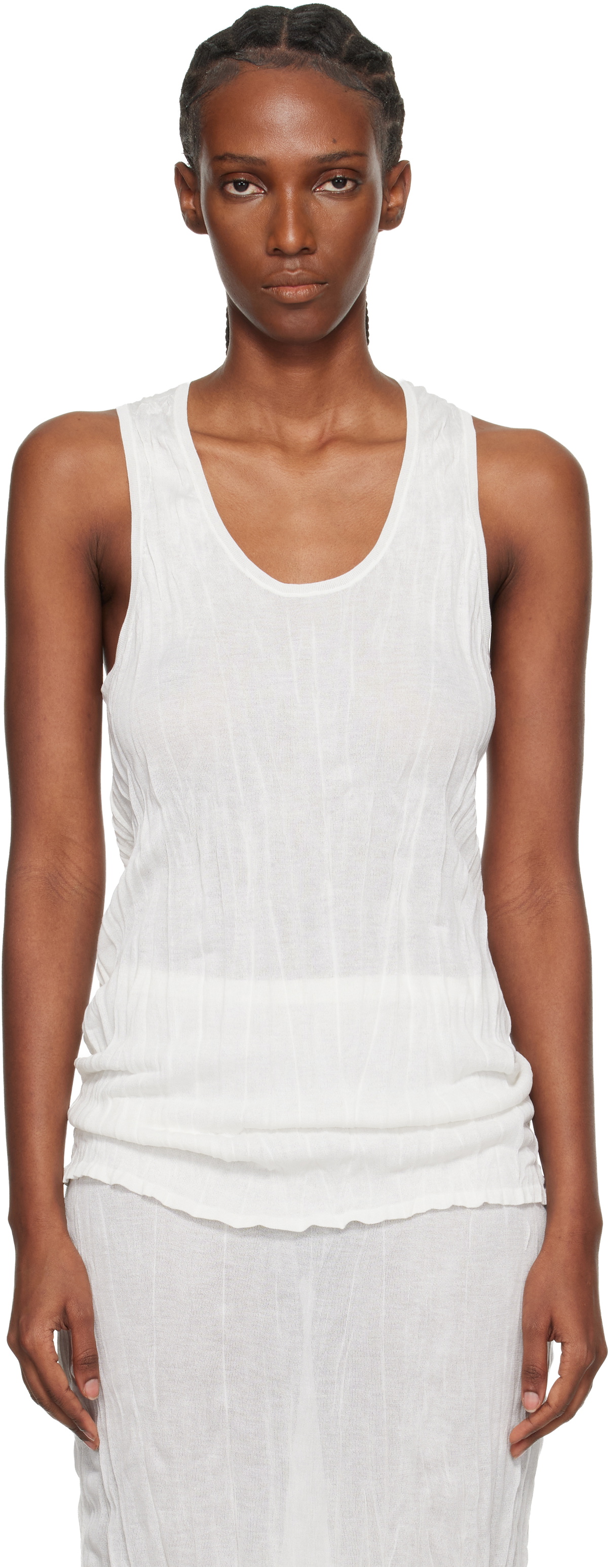Tricot Comme des Garcons Black Gathered Asymmetric Tank Top Tricot
