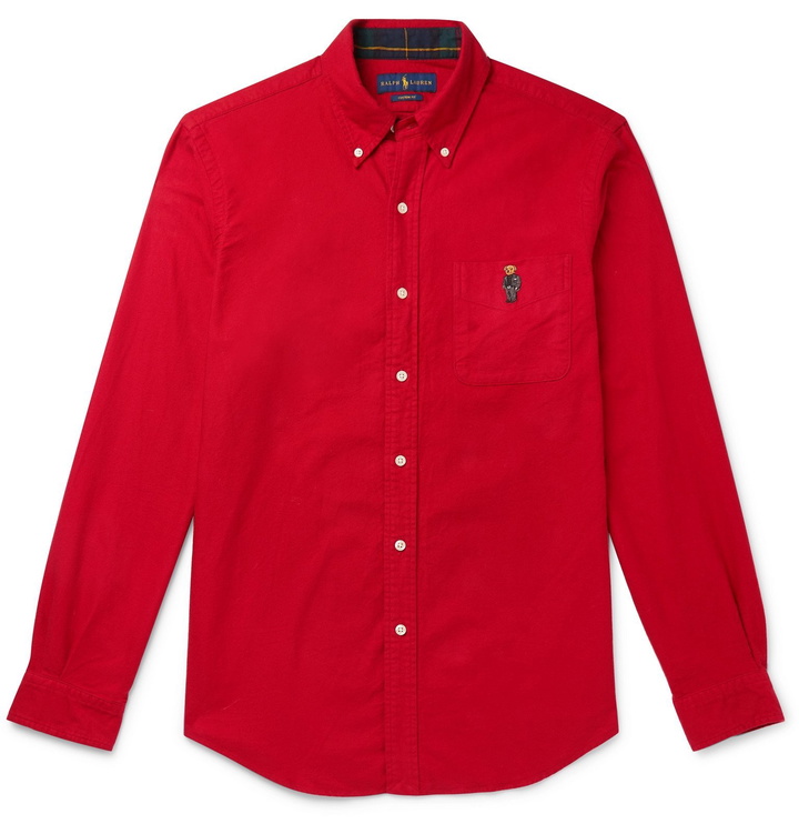 Photo: Polo Ralph Lauren - Slim-Fit Button-Down Collar Logo-Embroidered Cotton-Flannel Shirt - Red