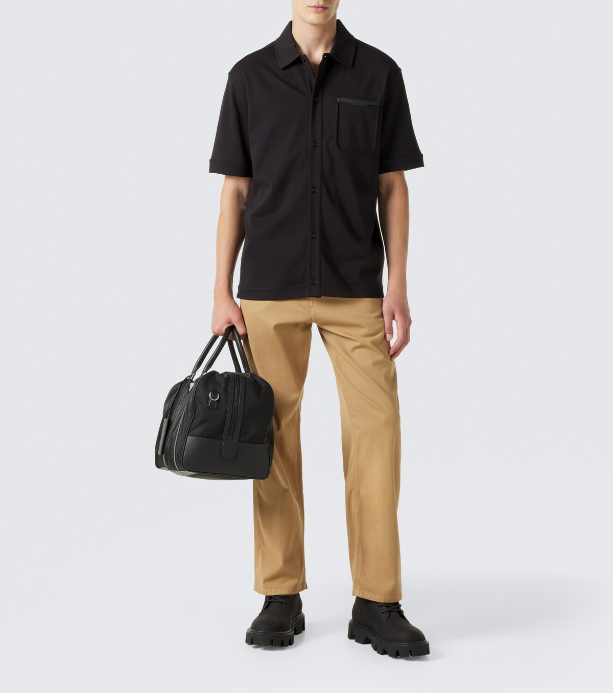 Moncler Leather-trimmed cotton shirt