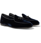 Rubinacci - Marphy Leather-Trimmed Velvet Tassled Loafers - Blue