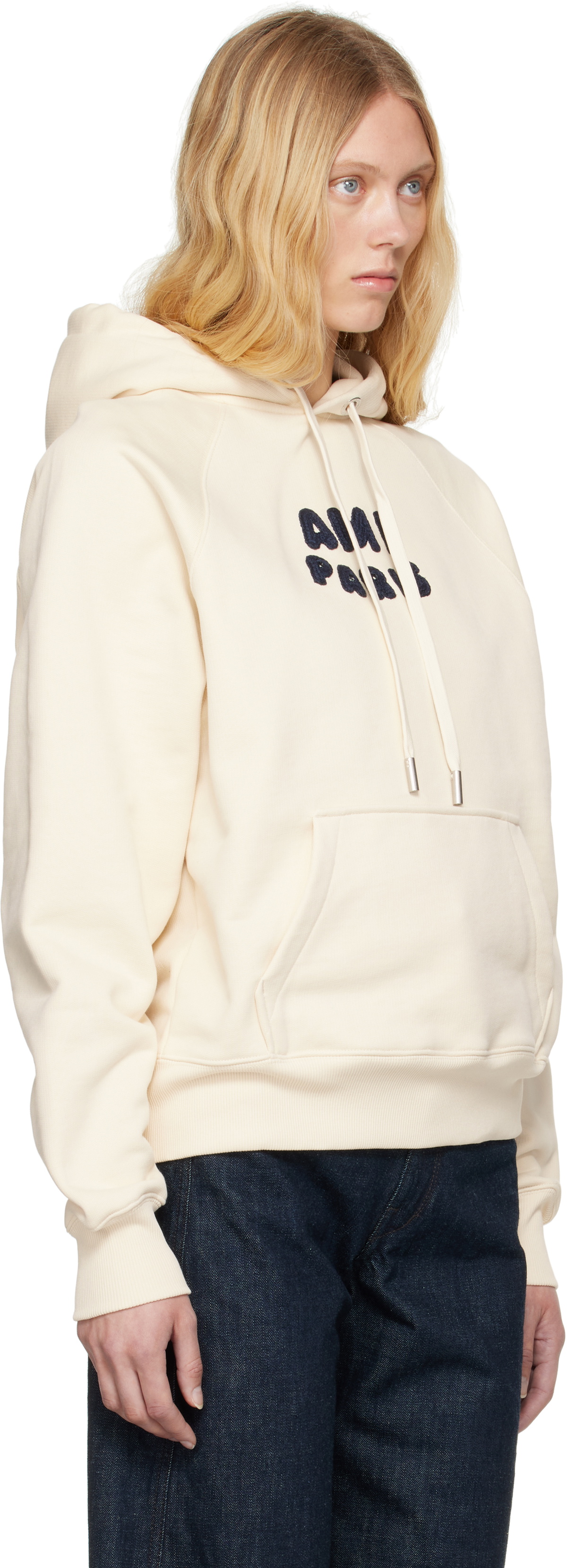 AMI Paris Off-White Cotton 'Ami Paris' Patch Hoodie