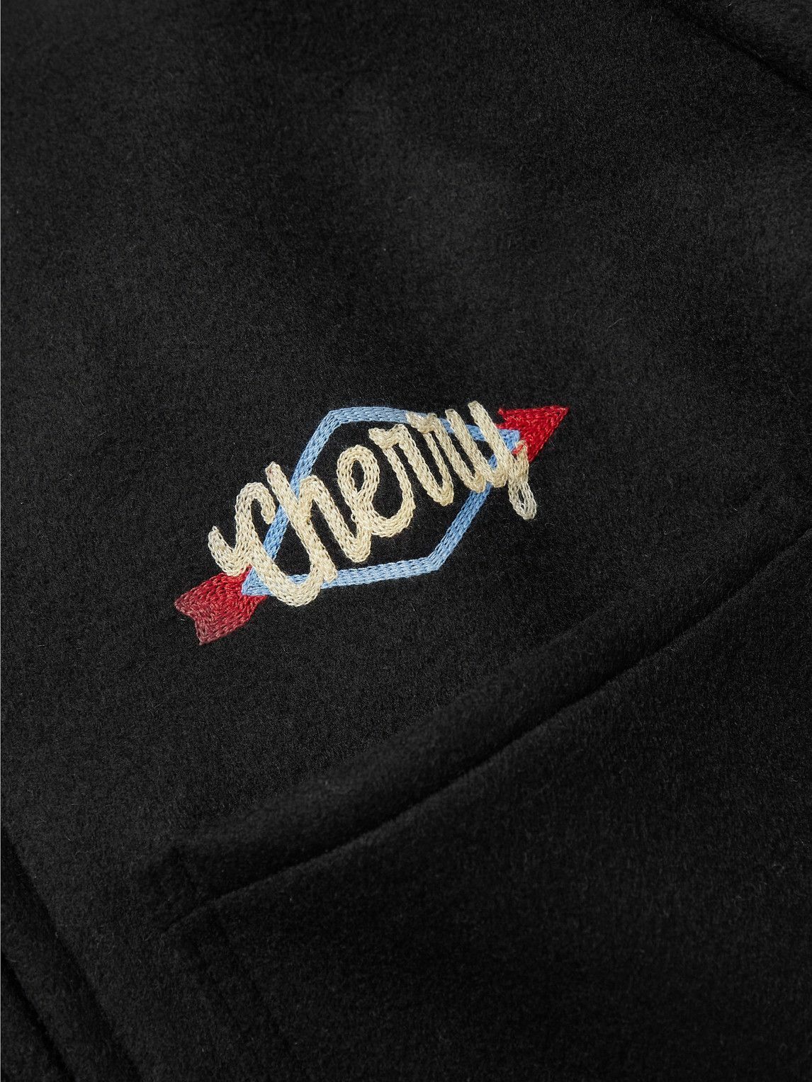 CHERRY LA - Logo-Embroidered Wool-Blend Felt Jacket - Black CHERRY LA