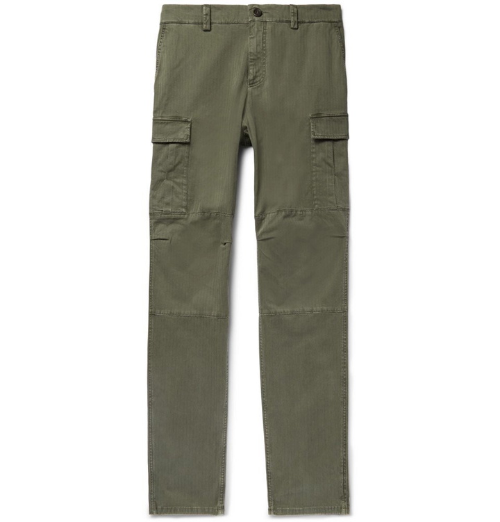 Photo: Brunello Cucinelli - Herringbone Stretch-Cotton Cargo Trousers - Men - Army green