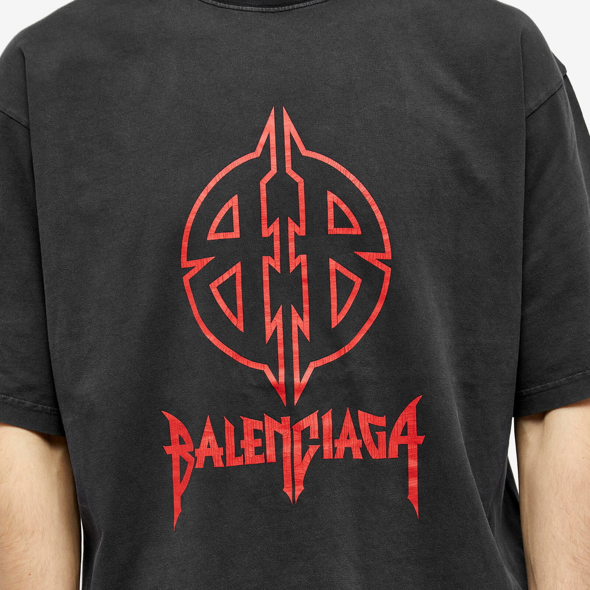 Balenciaga Men's Metal T-Shirt in Faded Black/Red Balenciaga
