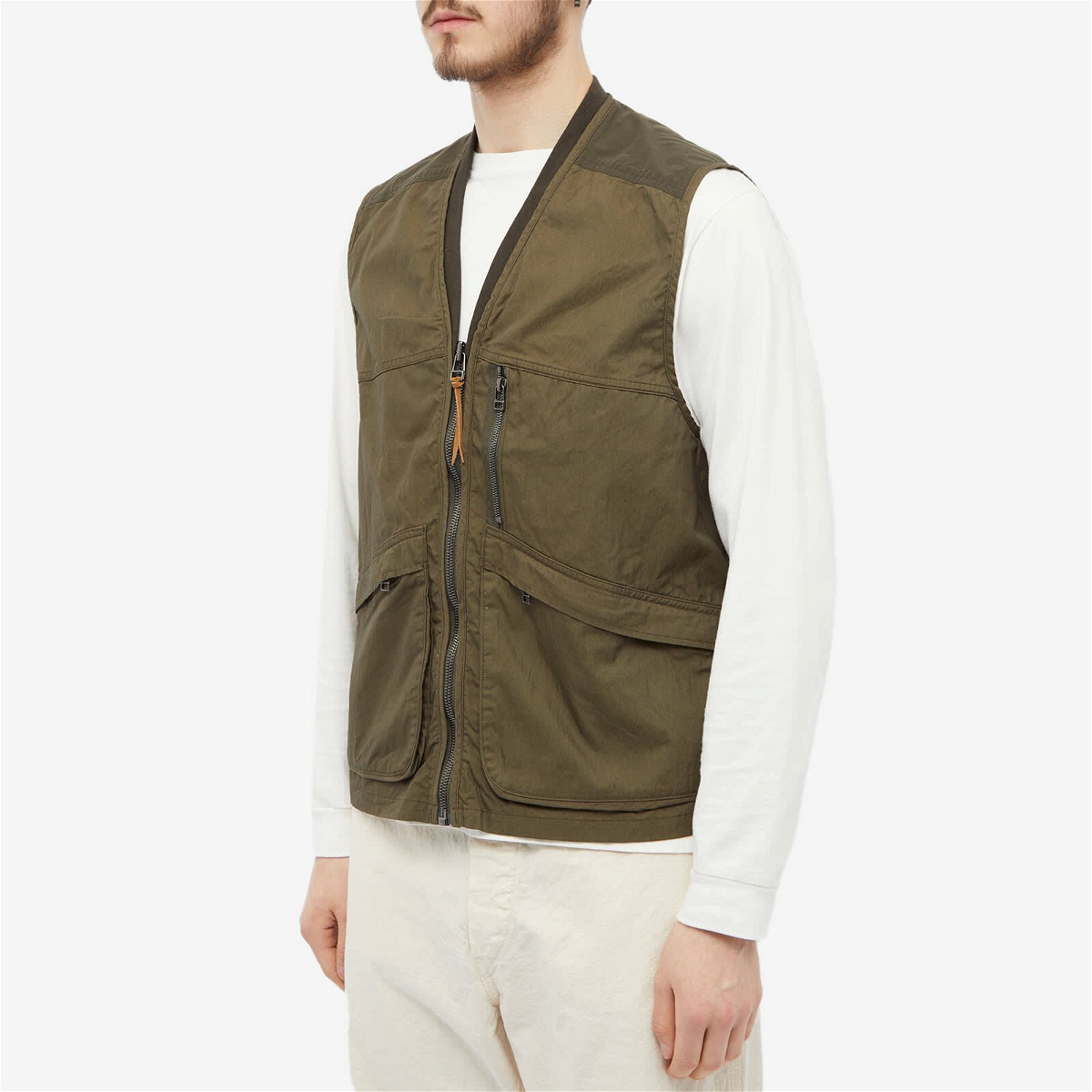 orSlow Men's Cotton Nylon Utility Vest in Army Green orSlow
