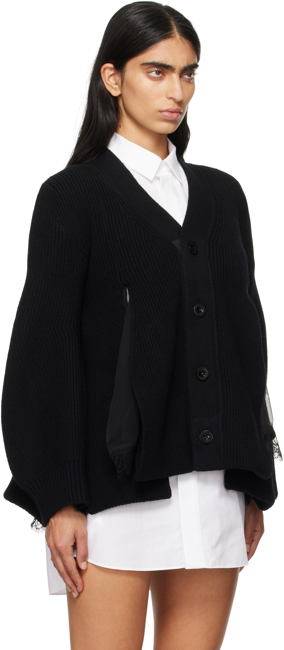 sacai Black Wool Knit Cardigan Sacai