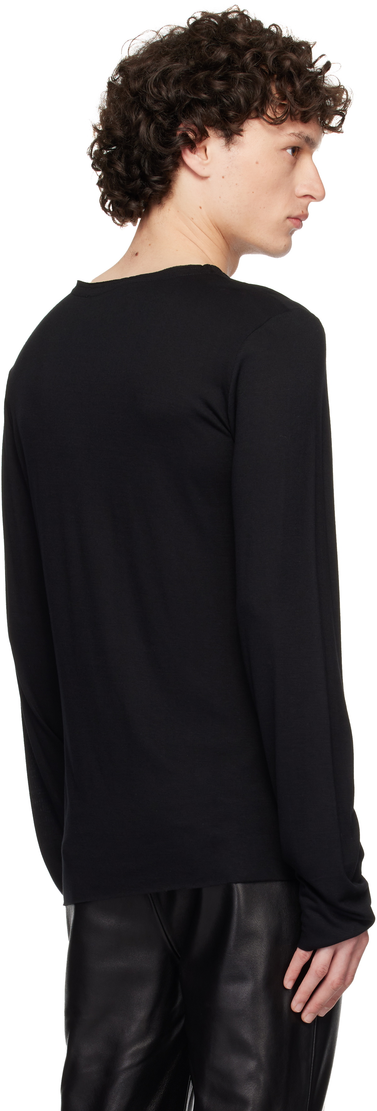 AARON ESH Black Satin Trim Long Sleeve T-shirt