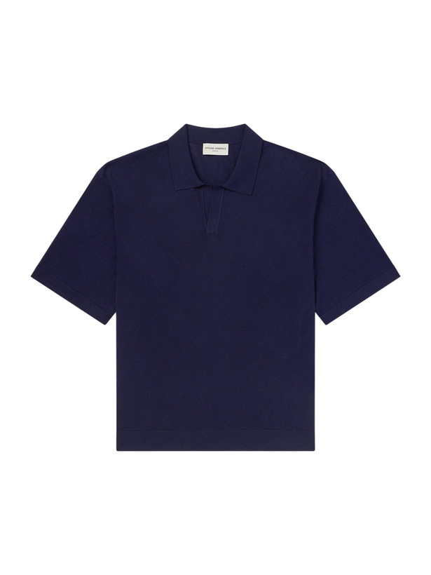 Photo: Officine Générale - Pele Jacquard-Knit Lyocell and Wool-Blend Polo Shirt - Blue